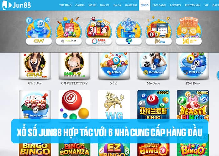 Các sảnh cược hàng đầu có tại Xổ Số Jun88