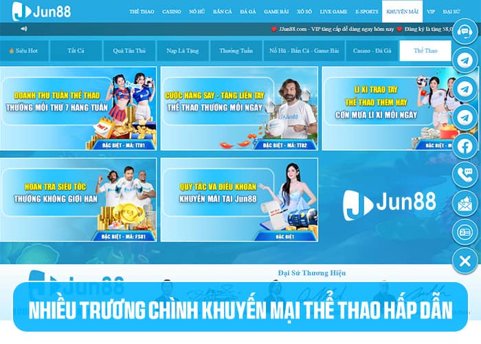 Nhiều khuyến mại thể thao hấp dẫn có tại Jun88