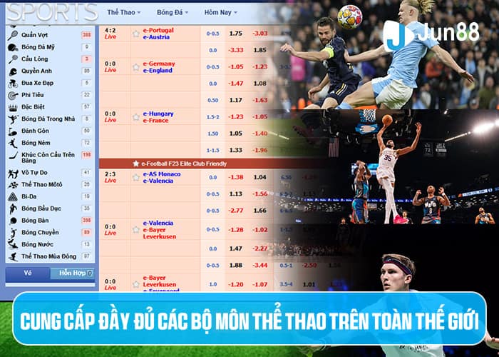 Thể Thao Jun88 có đầy đủ các bộ môn thể thao
